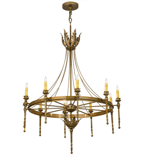 Meyda Lighting Amaury 36" 10-Light Buttered Brass Chandelier With Ivory Faux Candlelight