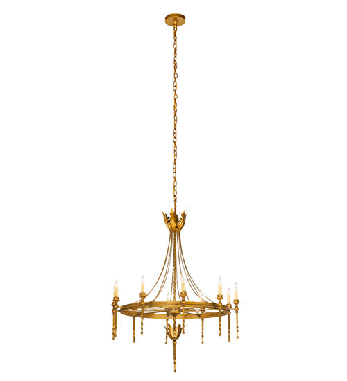Meyda Lighting Amaury 36" 10-Light Transparent Gold Over Nickel Chandelier With Ivory Faux Candlelight