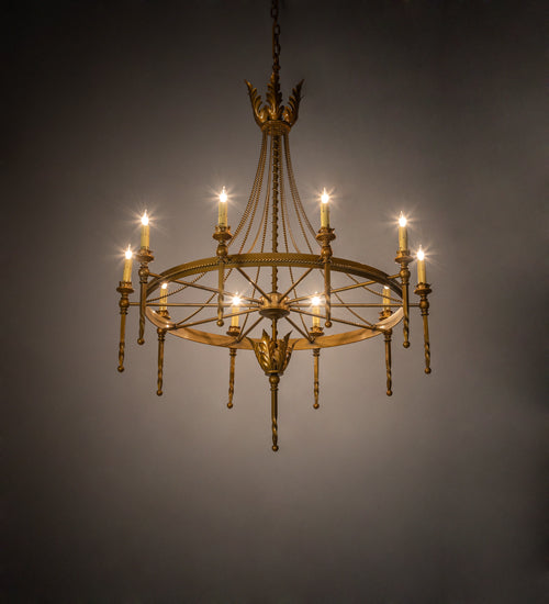Meyda Lighting Amaury 36" 10-Light Transparent Gold Over Nickel Chandelier With Ivory Faux Candlelight