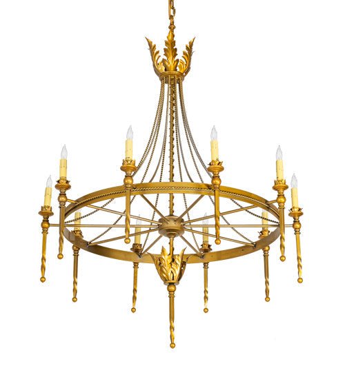 Meyda Lighting Amaury 36" 10-Light Transparent Gold Over Nickel Chandelier With Ivory Faux Candlelight