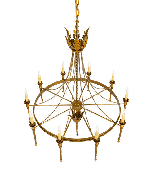 Meyda Lighting Amaury 36" 10-Light Transparent Gold Over Nickel Chandelier With Ivory Faux Candlelight