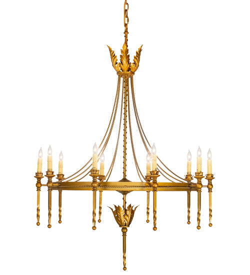 Meyda Lighting Amaury 36" 10-Light Transparent Gold Over Nickel Chandelier With Ivory Faux Candlelight