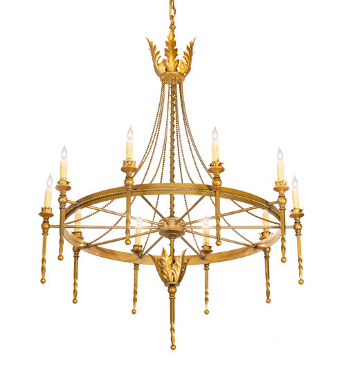 Meyda Lighting Amaury 36" 10-Light Transparent Gold Over Nickel Chandelier With Ivory Faux Candlelight