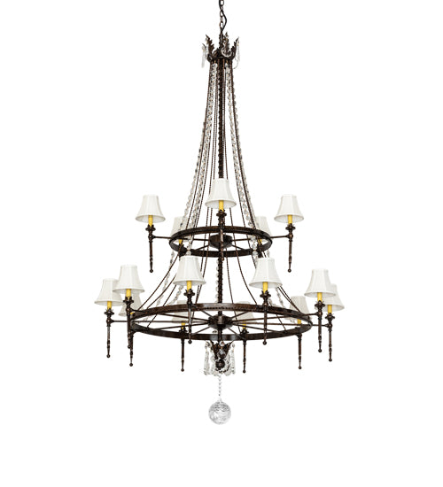 Meyda Lighting Amaury 48" 15-Light 2-Tier Delmonico Bronze Chandelier With White Trumpet Cream Shade