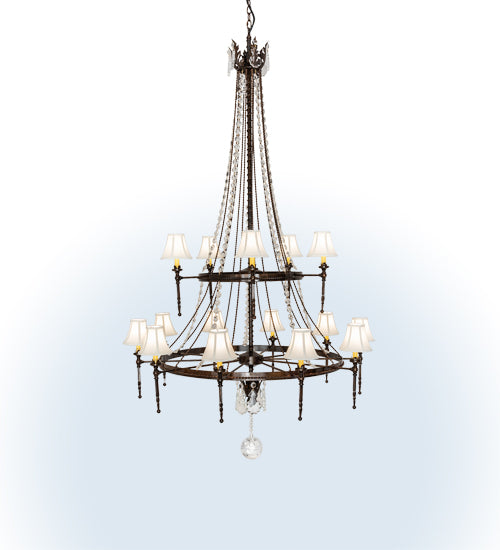 Meyda Lighting Amaury 48" 15-Light 2-Tier Delmonico Bronze Chandelier With White Trumpet Cream Shade
