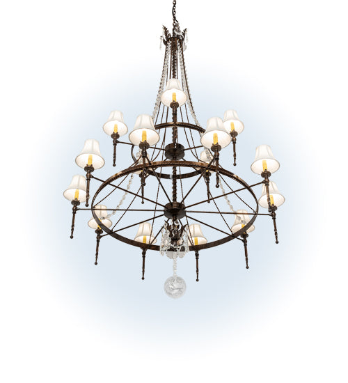 Meyda Lighting Amaury 48" 15-Light 2-Tier Delmonico Bronze Chandelier With White Trumpet Cream Shade