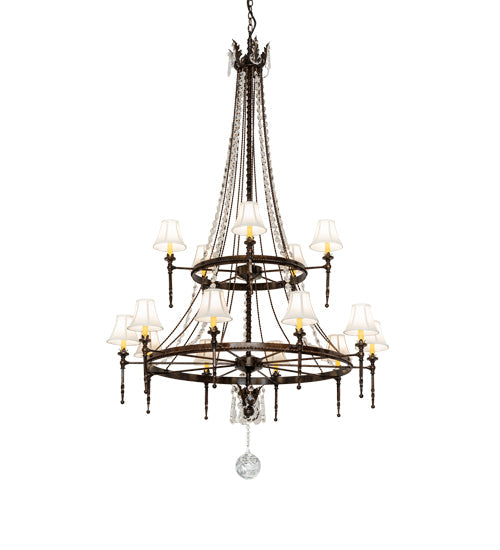 Meyda Lighting Amaury 48" 15-Light 2-Tier Delmonico Bronze Chandelier With White Trumpet Cream Shade