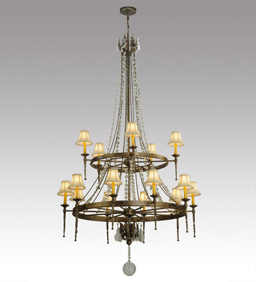 Meyda Lighting Amaury 55" 15-Light 2-Tier Corinth Chandelier With Cream Textrene Shade