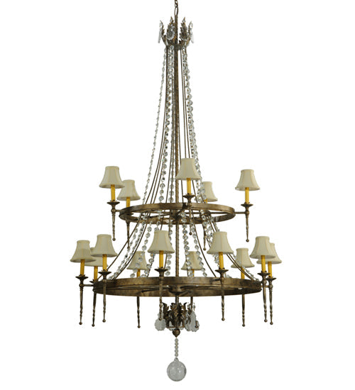 Meyda Lighting Amaury 55" 15-Light 2-Tier Corinth Chandelier With Cream Textrene Shade