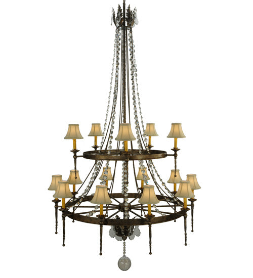 Meyda Lighting Amaury 55" 15-Light 2-Tier Corinth Chandelier With Cream Textrene Shade