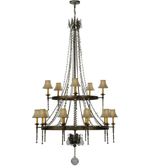 Meyda Lighting Amaury 55" 15-Light 2-Tier Corinth Chandelier With Cream Textrene Shade