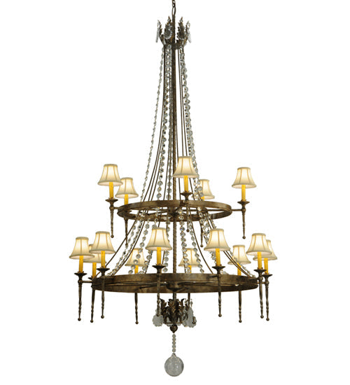 Meyda Lighting Amaury 55" 15-Light 2-Tier Corinth Chandelier With Cream Textrene Shade