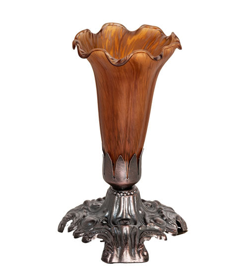 Meyda Lighting Amber Pond Lily 7" Mahogany Bronze Victorian Mini Table Lamp With Amber Shade Glass