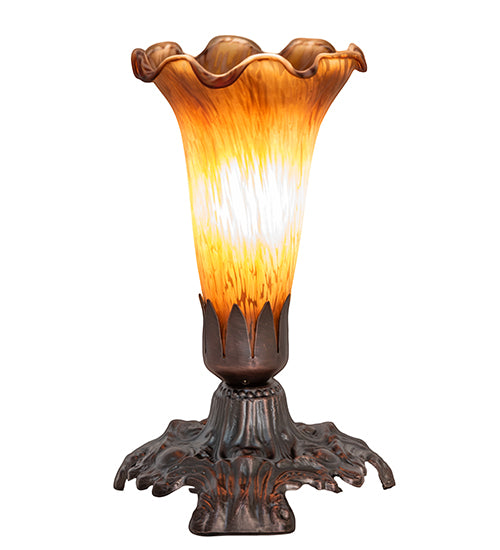 Meyda Lighting Amber Pond Lily 7" Mahogany Bronze Victorian Mini Table Lamp With Amber Shade Glass