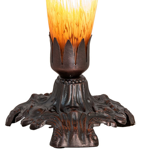 Meyda Lighting Amber Pond Lily 7" Mahogany Bronze Victorian Mini Table Lamp With Amber Shade Glass