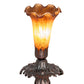 Meyda Lighting Amber Pond Lily 7" Mahogany Bronze Victorian Mini Table Lamp With Amber Shade Glass