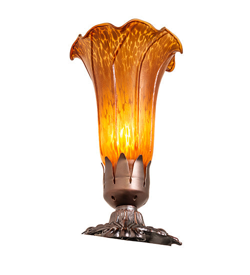Meyda Lighting Amber Pond Lily 8" Mahogany Bronze Victorian Mini Table Lamp With Amber Shade Glass