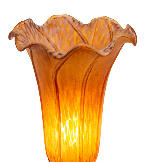 Meyda Lighting Amber Pond Lily 8" Mahogany Bronze Victorian Mini Table Lamp With Amber Shade Glass
