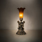 Meyda Lighting Amber Tiffany Pond Lily 13" Antique Brass Twin Cherub Table Lamp With Amber Shade Glass