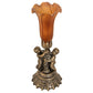 Meyda Lighting Amber Tiffany Pond Lily 13" Antique Brass Twin Cherub Table Lamp With Amber Shade Glass