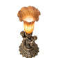 Meyda Lighting Amber Tiffany Pond Lily 13" Antique Brass Twin Cherub Table Lamp With Amber Shade Glass