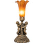 Meyda Lighting Amber Tiffany Pond Lily 13" Antique Brass Twin Cherub Table Lamp With Amber Shade Glass