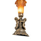Meyda Lighting Amber Tiffany Pond Lily 13" Antique Brass Twin Cherub Table Lamp With Amber Shade Glass