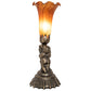 Meyda Lighting Amber Tiffany Pond Lily 13" Antique Brass Twin Cherub Table Lamp With Amber Shade Glass