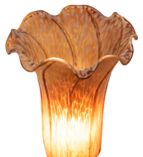 Meyda Lighting Amber Tiffany Pond Lily 13" Antique Brass Twin Cherub Table Lamp With Amber Shade Glass