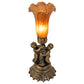 Meyda Lighting Amber Tiffany Pond Lily 13" Antique Brass Twin Cherub Table Lamp With Amber Shade Glass