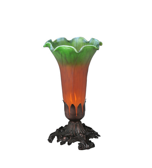 Meyda Lighting Amber/Green Pond Lily 8" Mahogany Bronze Table Lamp With Amber & Green Shade Glass