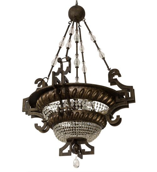 Meyda Lighting Amphora 48" 8-Light Mottled Gold Pendant Light With Crystal Shade Glass