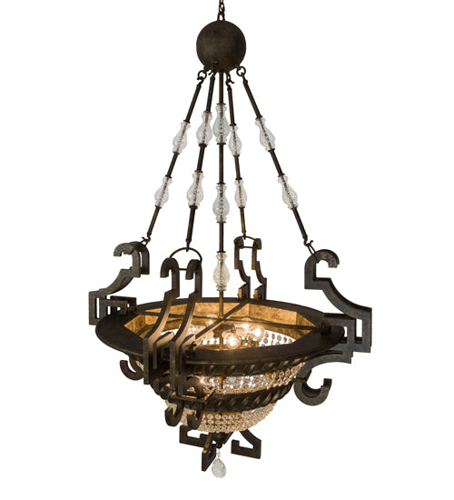 Meyda Lighting Amphora 48" 8-Light Mottled Gold Pendant Light With Crystal Shade Glass