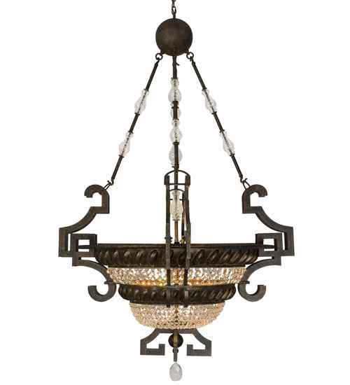 Meyda Lighting Amphora 48" 8-Light Mottled Gold Pendant Light With Crystal Shade Glass