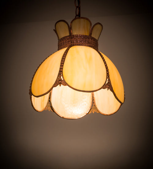 Meyda Lighting Anabelle 13" Raw Copper Pendant Light With Beige Art Shade Glass