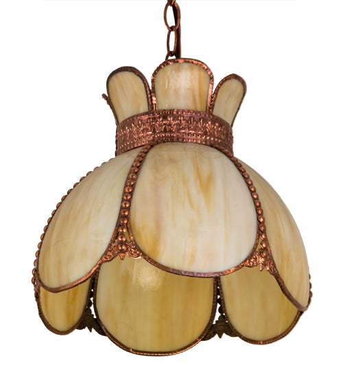 Meyda Lighting Anabelle 13" Raw Copper Pendant Light With Beige Art Shade Glass