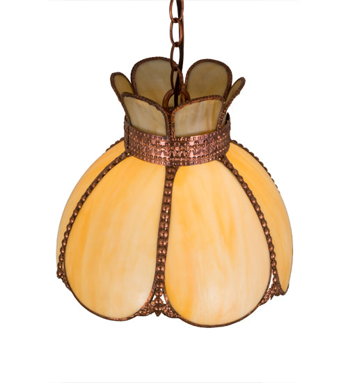 Meyda Lighting Anabelle 13" Raw Copper Pendant Light With Beige Art Shade Glass