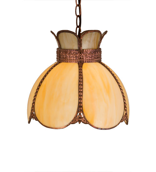 Meyda Lighting Anabelle 13" Raw Copper Pendant Light With Beige Art Shade Glass
