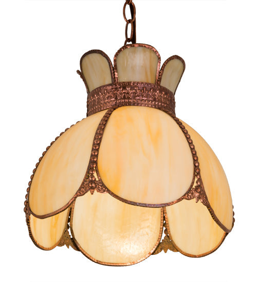 Meyda Lighting Anabelle 13" Raw Copper Pendant Light With Beige Art Shade Glass