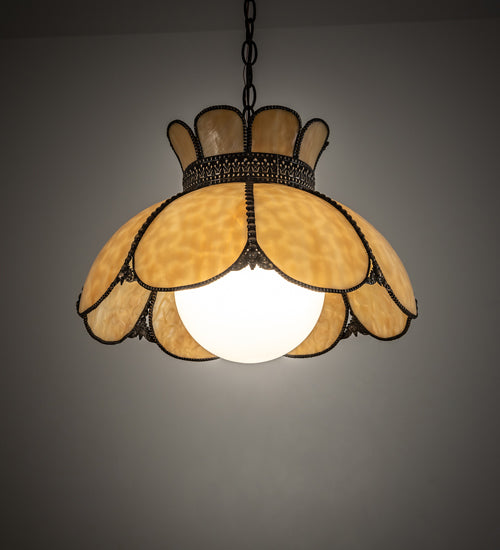 Meyda Lighting Anabelle 18" Craftsman Brown Highlighted Pendant Light With Beige Art Shade Glass