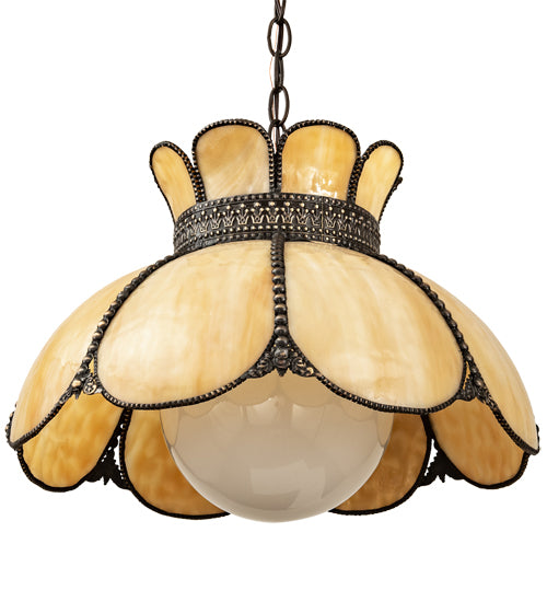 Meyda Lighting Anabelle 18" Craftsman Brown Highlighted Pendant Light With Beige Art Shade Glass