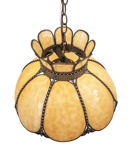 Meyda Lighting Anabelle 18" Craftsman Brown Highlighted Pendant Light With Beige Art Shade Glass