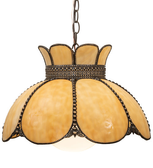 Meyda Lighting Anabelle 18" Craftsman Brown Highlighted Pendant Light With Beige Art Shade Glass