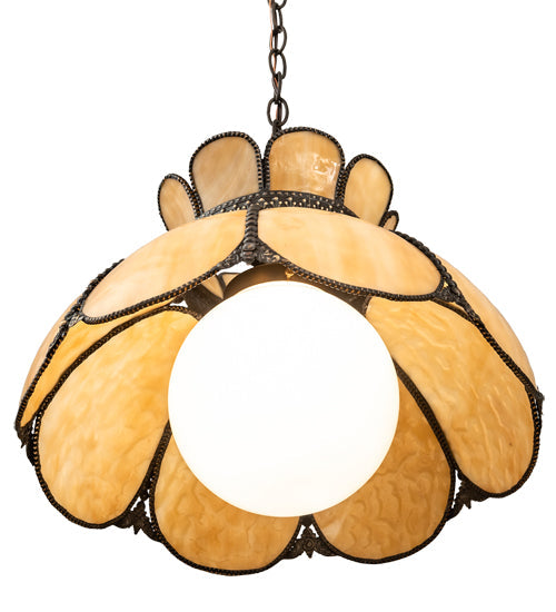 Meyda Lighting Anabelle 18" Craftsman Brown Highlighted Pendant Light With Beige Art Shade Glass