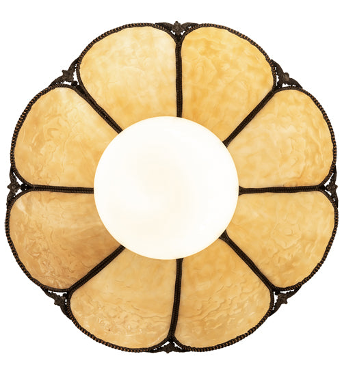 Meyda Lighting Anabelle 18" Craftsman Brown Highlighted Pendant Light With Beige Art Shade Glass