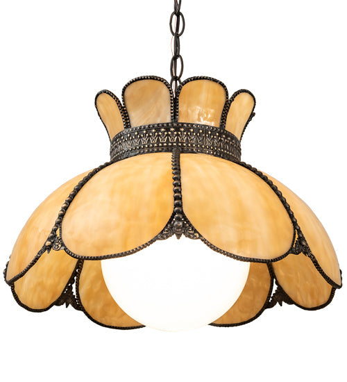 Meyda Lighting Anabelle 18" Craftsman Brown Highlighted Pendant Light With Beige Art Shade Glass