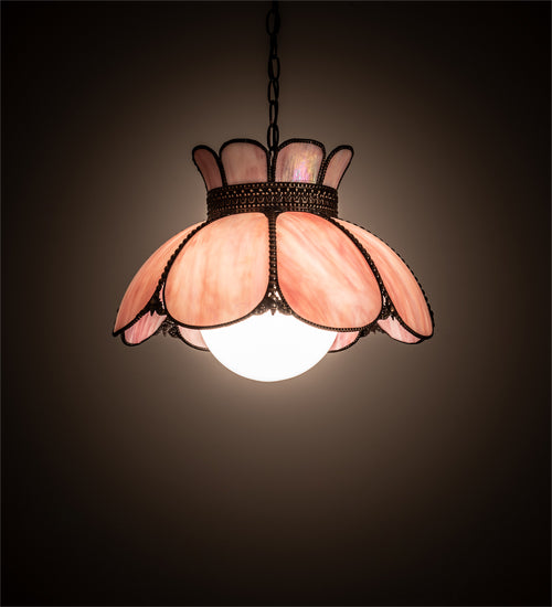 Meyda Lighting Anabelle 18" Craftsman Brown & Mahogany Bronze Pendant Light With Pink Iridescent Shade Glass