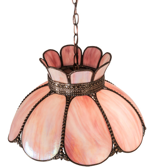 Meyda Lighting Anabelle 18" Craftsman Brown & Mahogany Bronze Pendant Light With Pink Iridescent Shade Glass