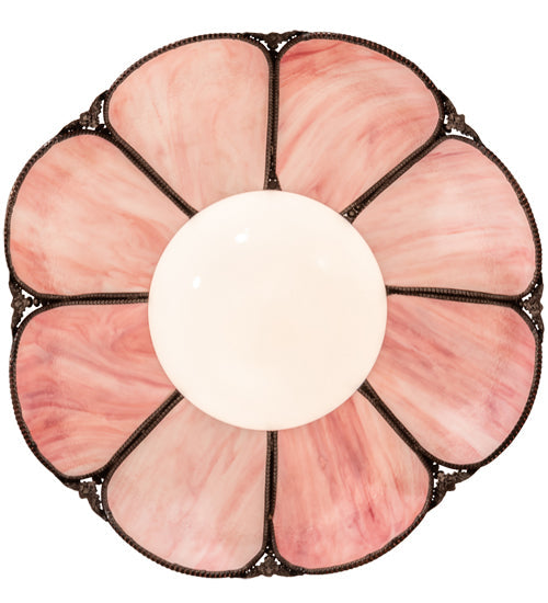 Meyda Lighting Anabelle 18" Craftsman Brown & Mahogany Bronze Pendant Light With Pink Iridescent Shade Glass