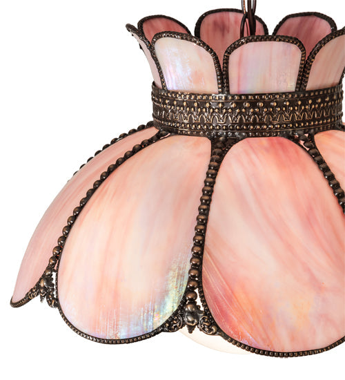 Meyda Lighting Anabelle 18" Craftsman Brown & Mahogany Bronze Pendant Light With Pink Iridescent Shade Glass